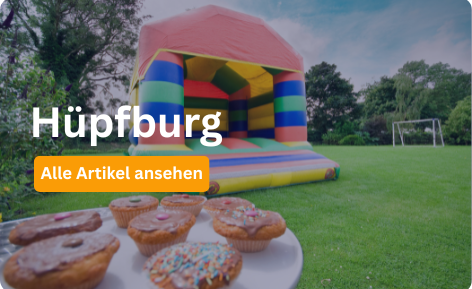 Hüpfburg günstig mieten im Saarland Icon einer Hüpfburg auf dunkelblauem Hintergrund, darunter der Schriftzug Hüpfburgen